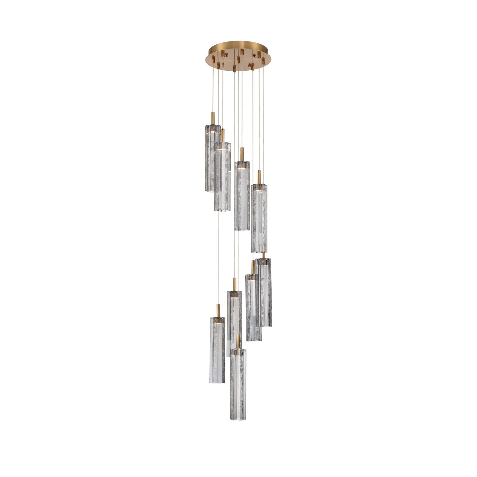 Crystorama Addis 12in 9-Light Pendant | Mid-Century Aged Brass and Smoke Tronchi Glass | Entryway & Dining Room | 12 x 12 x 21 in | Model ADD-405-AG-SM