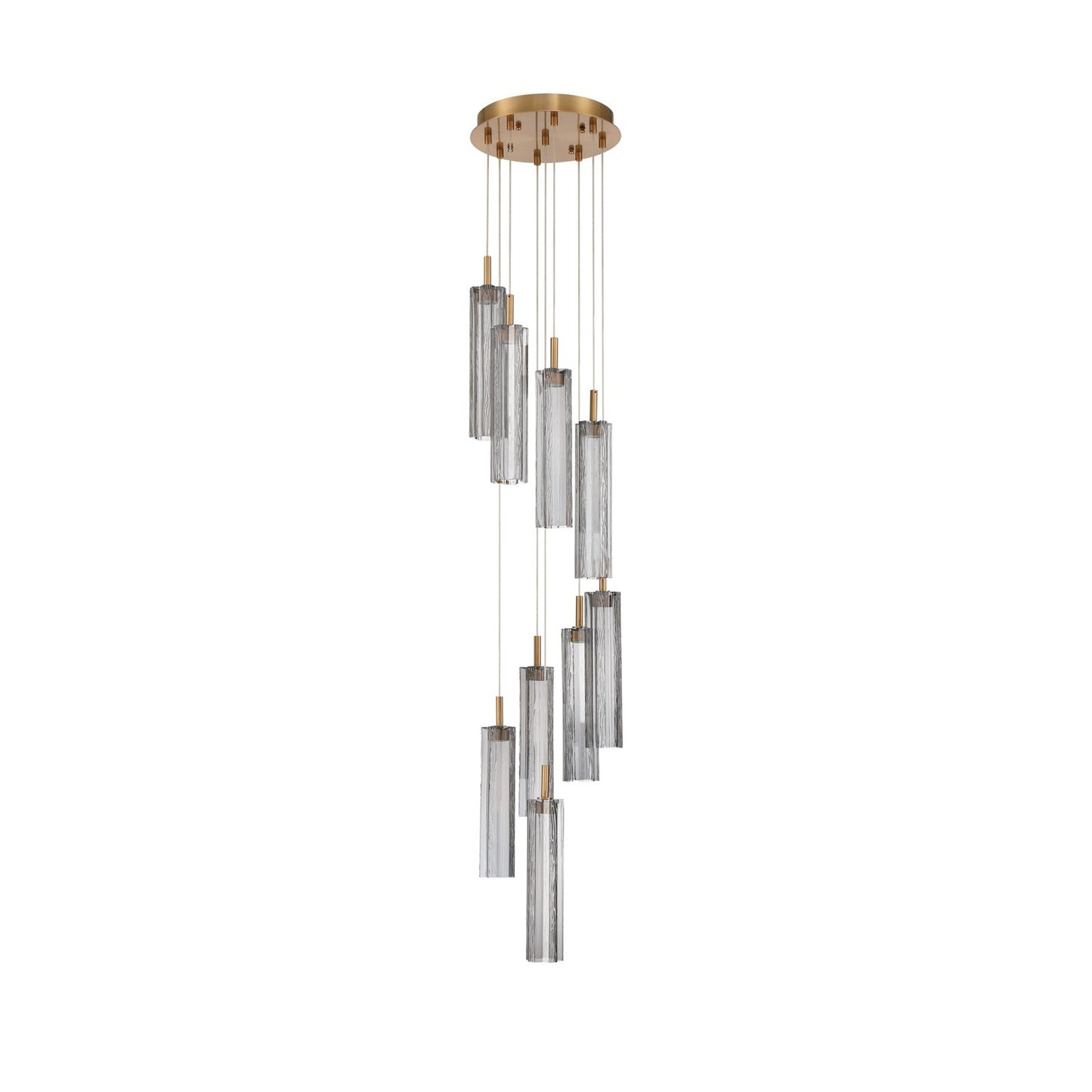 Crystorama Addis 12in 9-Light Pendant | Mid-Century Aged Brass and Smoke Tronchi Glass | Entryway & Dining Room | 12 x 12 x 21 in | Model ADD-405-AG-SM