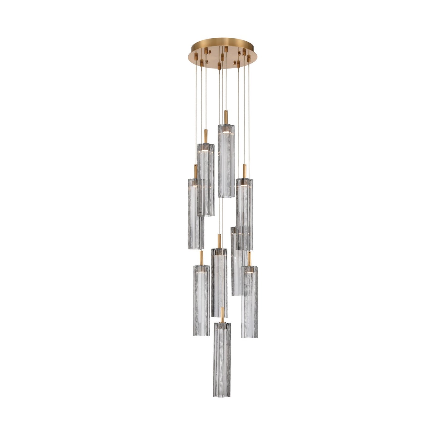 Crystorama Addis 12in 9-Light Pendant | Mid-Century Aged Brass and Smoke Tronchi Glass | Entryway & Dining Room | 12 x 12 x 21 in | Model ADD-405-AG-SM