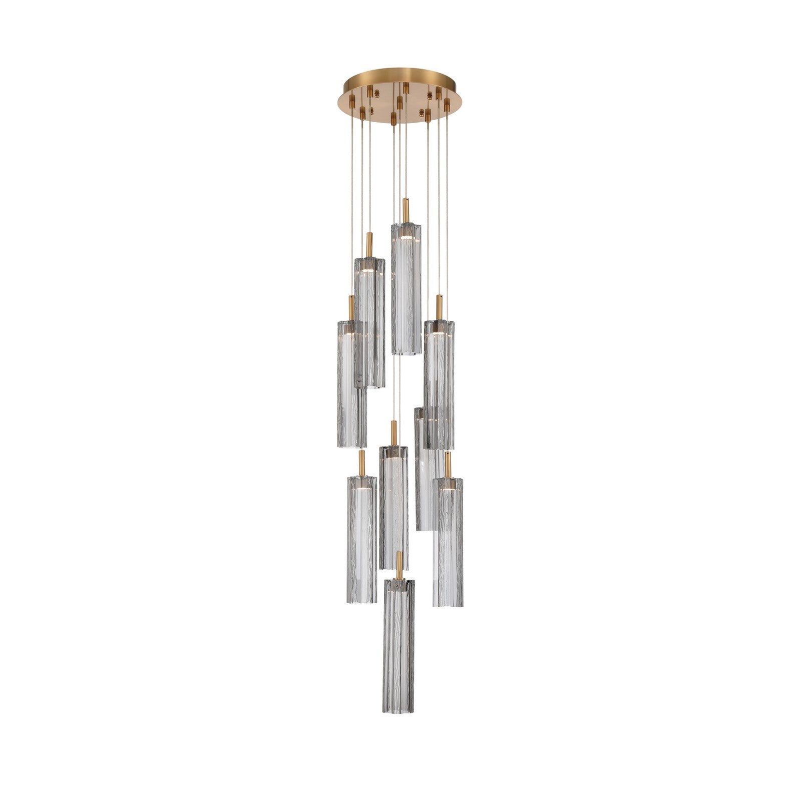 Crystorama Addis 12in 9-Light Pendant | Mid-Century Aged Brass and Smoke Tronchi Glass | Entryway & Dining Room | 12 x 12 x 21 in | Model ADD-405-AG-SM