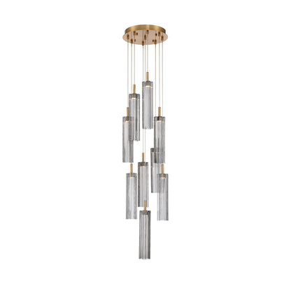 Crystorama Addis 12in 9-Light Pendant | Mid-Century Aged Brass and Smoke Tronchi Glass | Entryway & Dining Room | 12 x 12 x 21 in | Model ADD-405-AG-SM