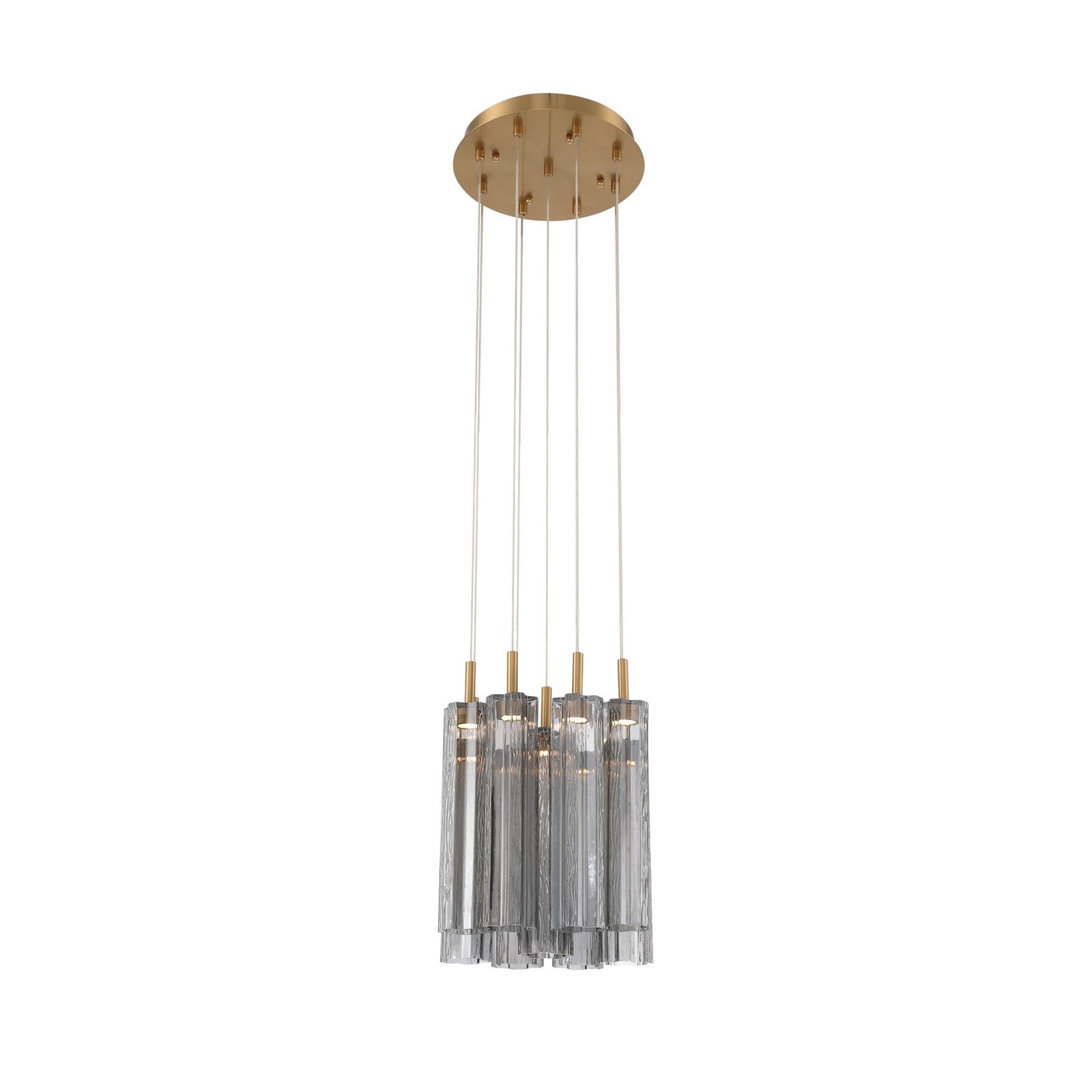 Crystorama Addis 12in 9-Light Pendant | Mid-Century Aged Brass and Smoke Tronchi Glass | Entryway & Dining Room | 12 x 12 x 21 in | Model ADD-405-AG-SM