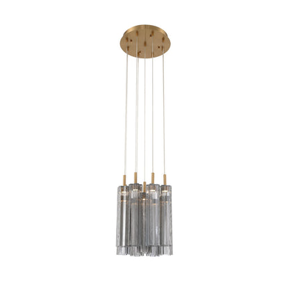 Crystorama Addis 12in 9-Light Pendant | Mid-Century Aged Brass and Smoke Tronchi Glass | Entryway & Dining Room | 12 x 12 x 21 in | Model ADD-405-AG-SM