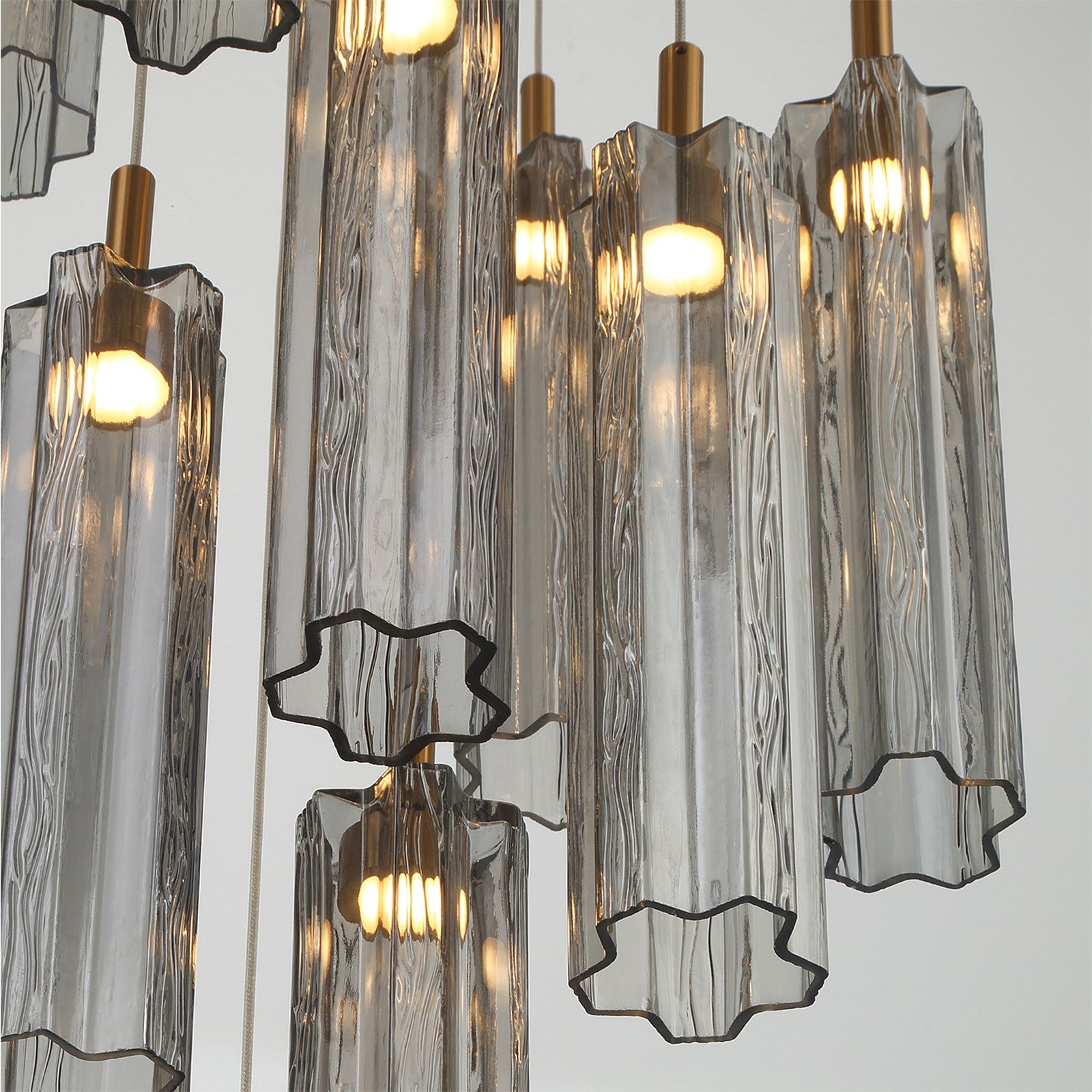 Crystorama Addis 12in 9-Light Pendant | Mid-Century Aged Brass and Smoke Tronchi Glass | Entryway & Dining Room | 12 x 12 x 21 in | Model ADD-405-AG-SM