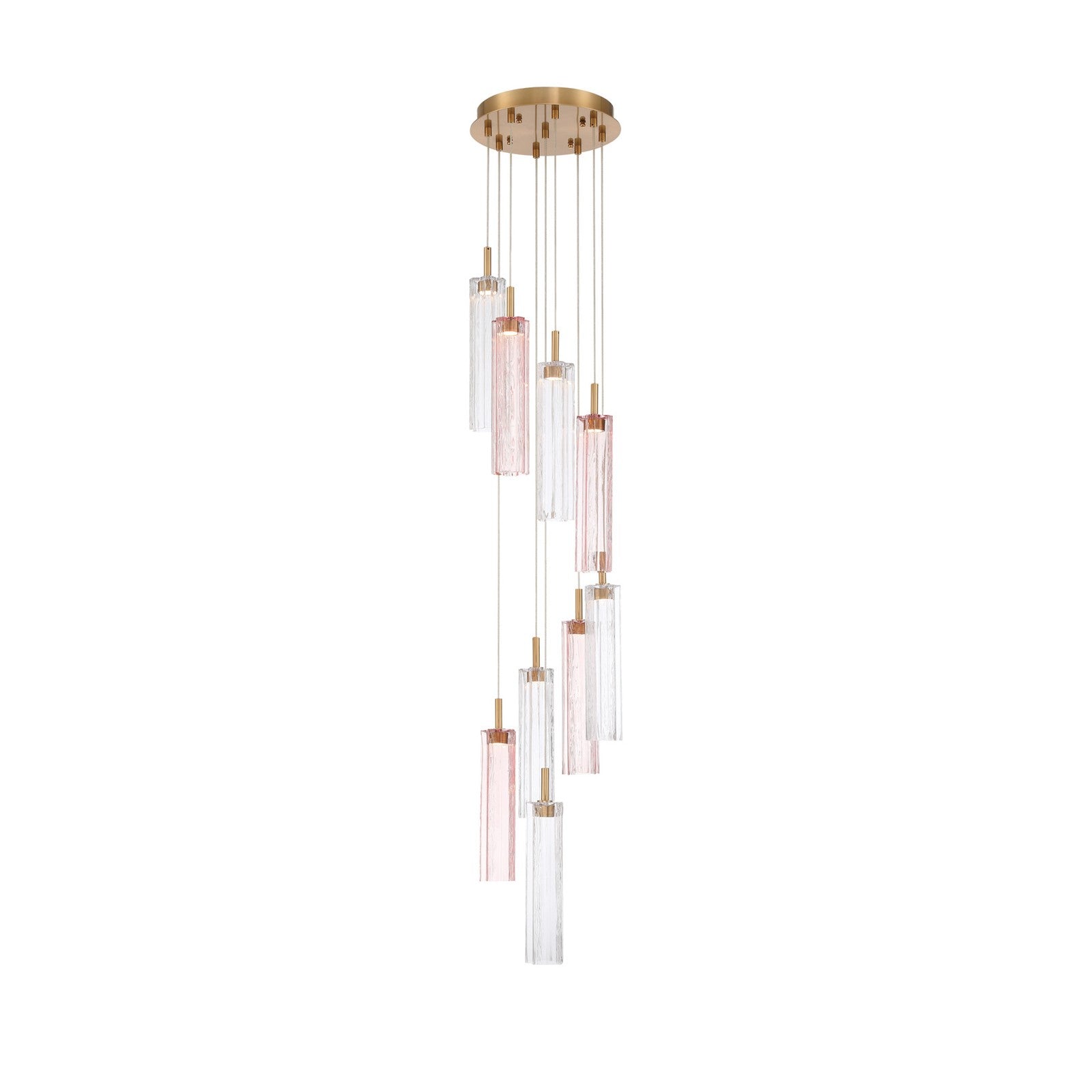 Crystorama Addis 12in 9-Light Pendant | Mid-Century Aged Brass and Spring Tronchi Glass | Entryway & Dining Room | 12 x 12 x 21 in | Model ADD-405-AG-SP