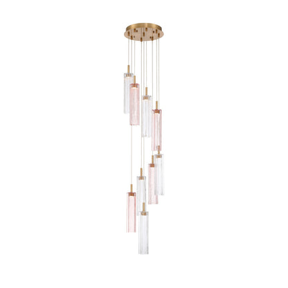 Crystorama Addis 12in 9-Light Pendant | Mid-Century Aged Brass and Spring Tronchi Glass | Entryway & Dining Room | 12 x 12 x 21 in | Model ADD-405-AG-SP