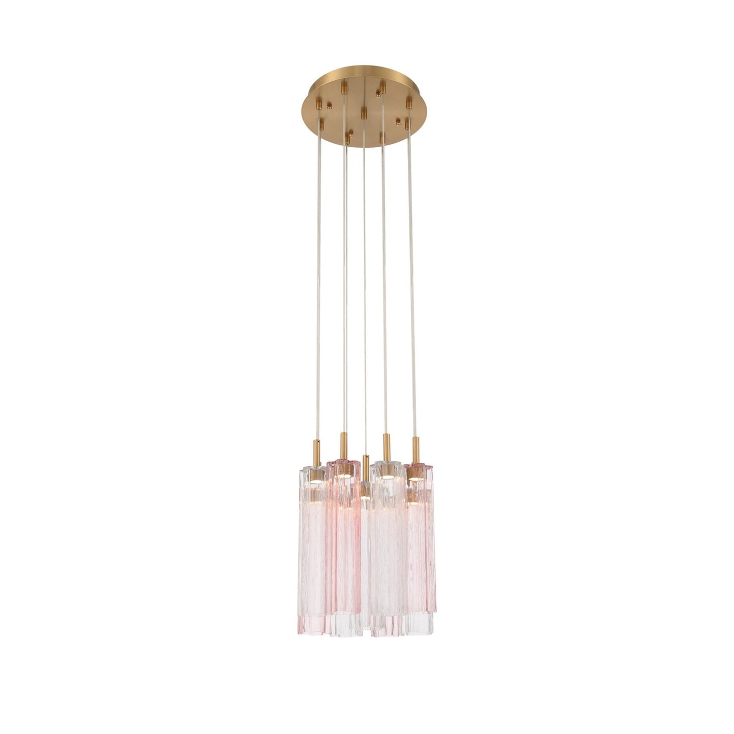 Crystorama Addis 12in 9-Light Pendant | Mid-Century Aged Brass and Spring Tronchi Glass | Entryway & Dining Room | 12 x 12 x 21 in | Model ADD-405-AG-SP