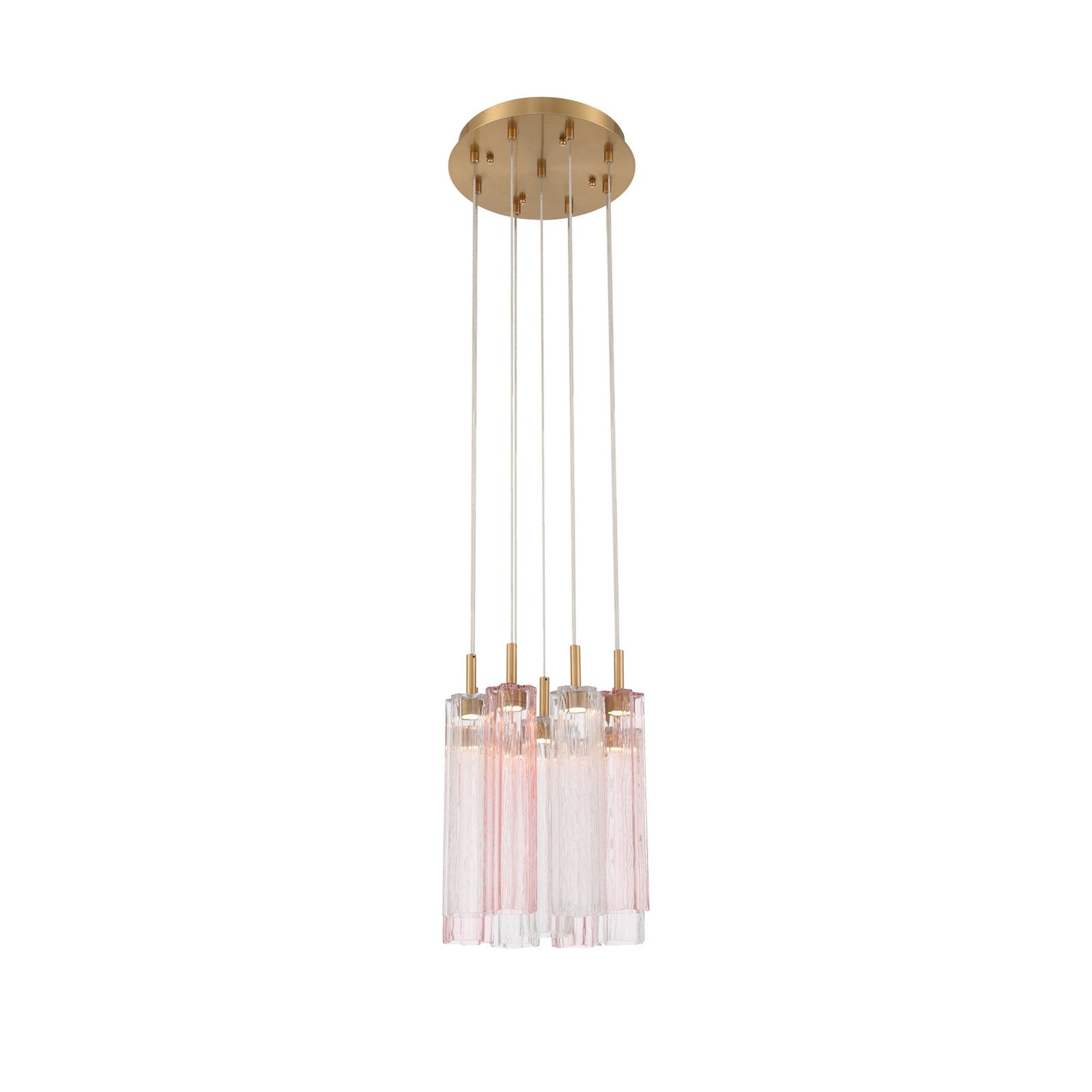 Crystorama Addis 12in 9-Light Pendant | Mid-Century Aged Brass and Spring Tronchi Glass | Entryway & Dining Room | 12 x 12 x 21 in | Model ADD-405-AG-SP