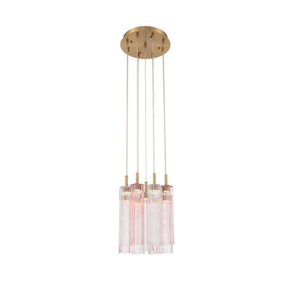 Crystorama Addis 12in 9-Light Pendant | Mid-Century Aged Brass and Spring Tronchi Glass | Entryway & Dining Room | 12 x 12 x 21 in | Model ADD-405-AG-SP
