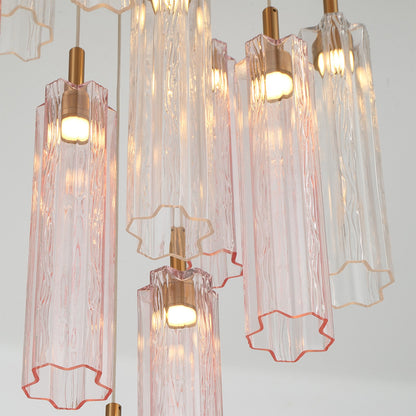 Crystorama Addis 12in 9-Light Pendant | Mid-Century Aged Brass and Spring Tronchi Glass | Entryway & Dining Room | 12 x 12 x 21 in | Model ADD-405-AG-SP