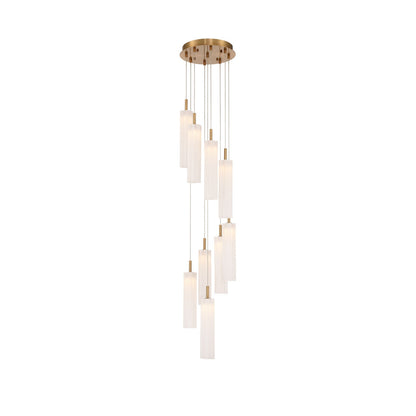 Crystorama Addis 12in 9-Light Pendant | Mid-Century Aged Brass and White Tronchi Glass | Entryway & Dining Room | 12 x 12 x 21 in | Model ADD-405-AG-WH