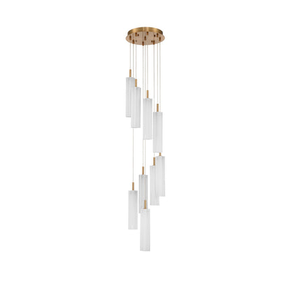 Crystorama Addis 12in 9-Light Pendant | Mid-Century Aged Brass and White Tronchi Glass | Entryway & Dining Room | 12 x 12 x 21 in | Model ADD-405-AG-WH