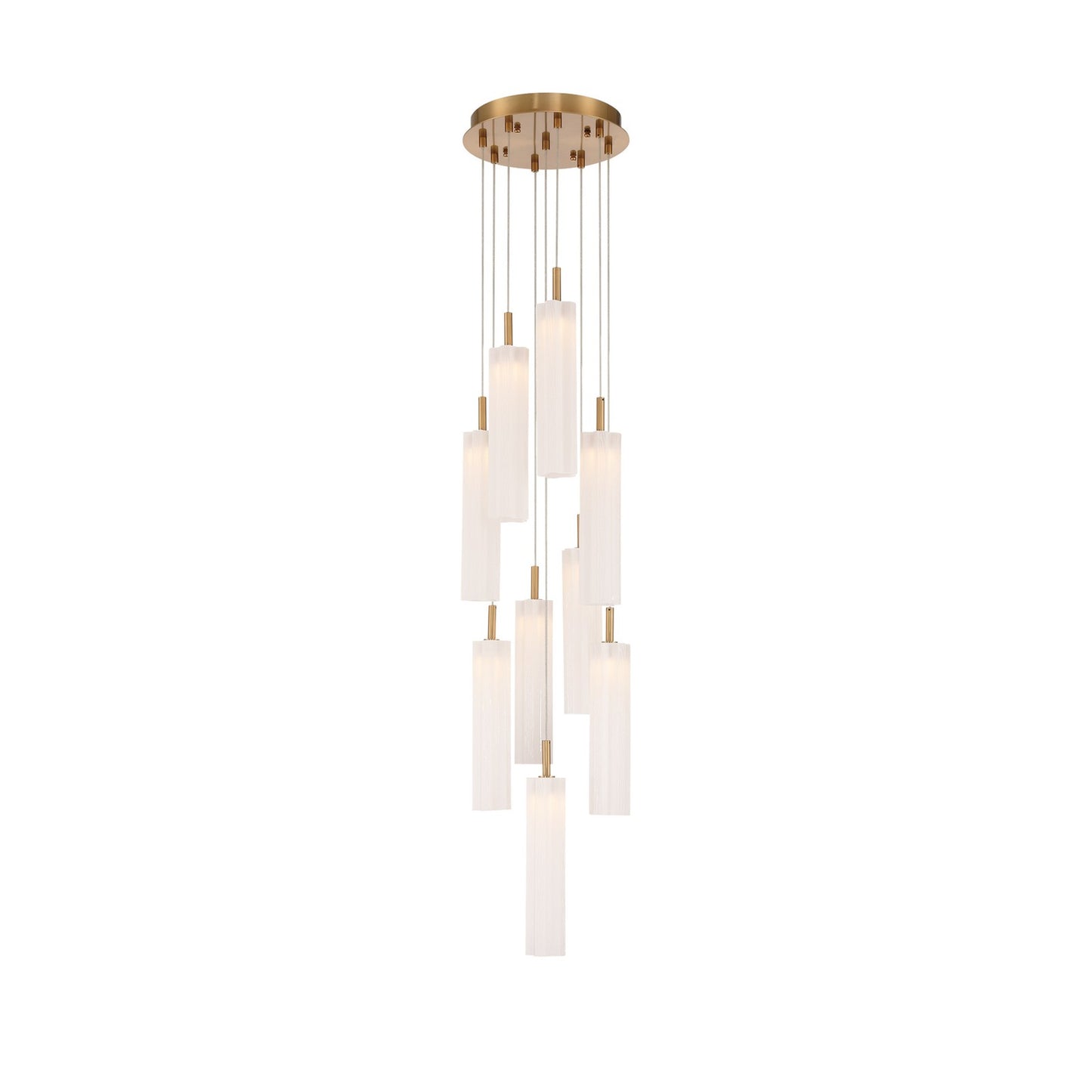 Crystorama Addis 12in 9-Light Pendant | Mid-Century Aged Brass and White Tronchi Glass | Entryway & Dining Room | 12 x 12 x 21 in | Model ADD-405-AG-WH
