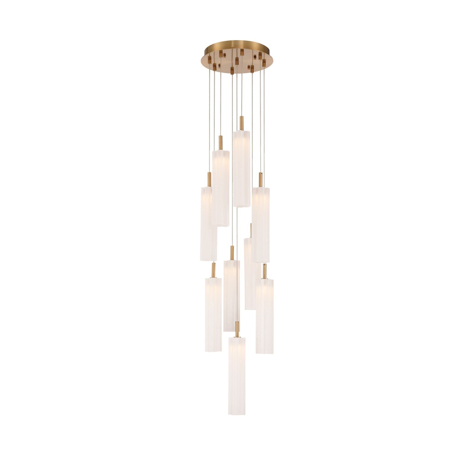 Crystorama Addis 12in 9-Light Pendant | Mid-Century Aged Brass and White Tronchi Glass | Entryway & Dining Room | 12 x 12 x 21 in | Model ADD-405-AG-WH