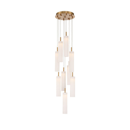 Crystorama Addis 12in 9-Light Pendant | Mid-Century Aged Brass and White Tronchi Glass | Entryway & Dining Room | 12 x 12 x 21 in | Model ADD-405-AG-WH