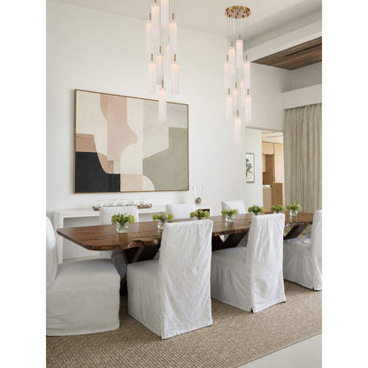 Crystorama Addis 12in 9-Light Pendant | Mid-Century Aged Brass and White Tronchi Glass | Entryway & Dining Room | 12 x 12 x 21 in | Model ADD-405-AG-WH