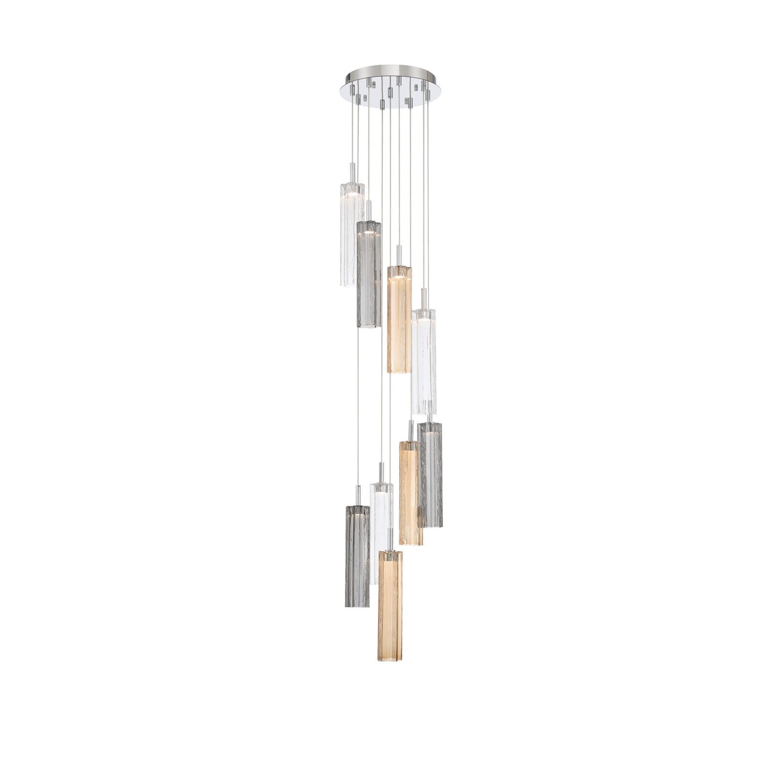 Crystorama Addis 12in 9-Light Pendant | Mid-Century Polished Chrome and Autumn Tronchi Glass | Entryway & Dining Room | 12 x 12 x 21 in | Model ADD-405-CH-AU
