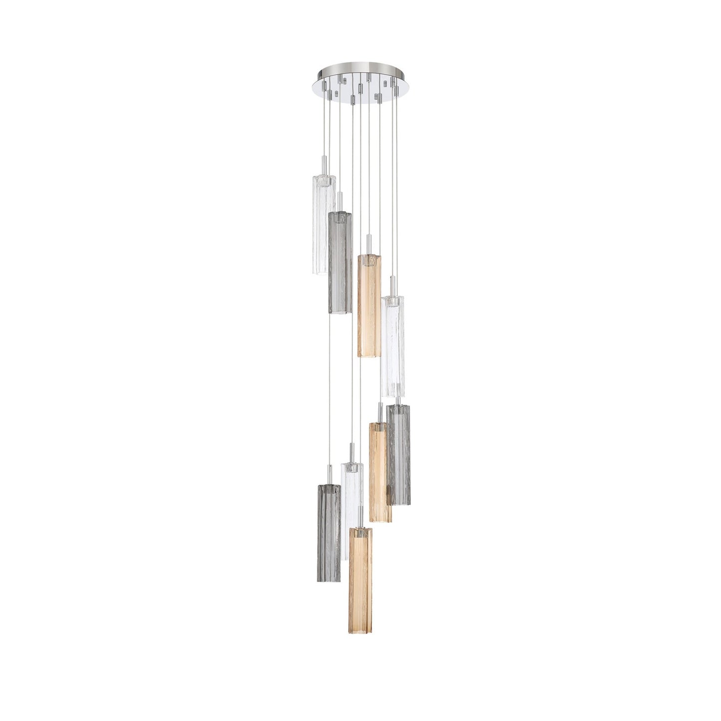 Crystorama Addis 12in 9-Light Pendant | Mid-Century Polished Chrome and Autumn Tronchi Glass | Entryway & Dining Room | 12 x 12 x 21 in | Model ADD-405-CH-AU