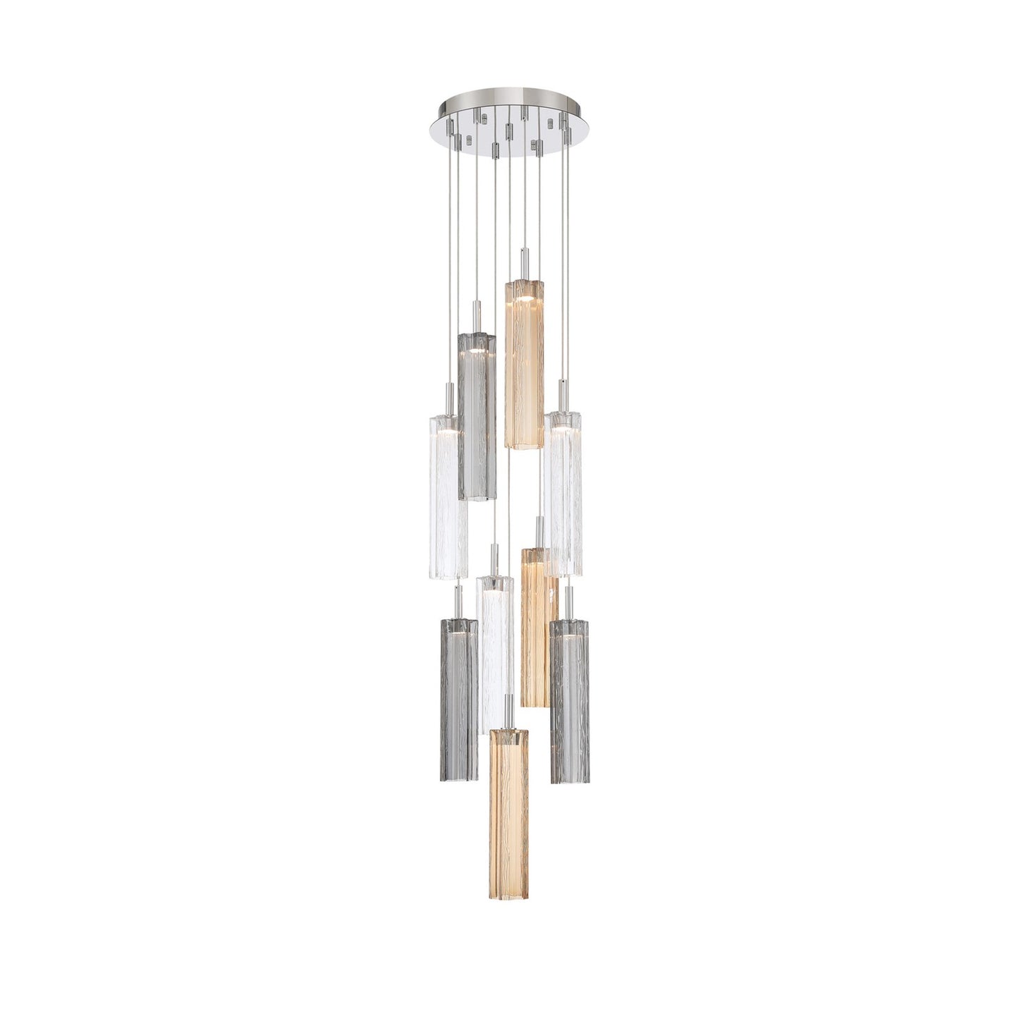 Crystorama Addis 12in 9-Light Pendant | Mid-Century Polished Chrome and Autumn Tronchi Glass | Entryway & Dining Room | 12 x 12 x 21 in | Model ADD-405-CH-AU