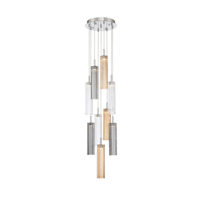 Crystorama Addis 12in 9-Light Pendant | Mid-Century Polished Chrome and Autumn Tronchi Glass | Entryway & Dining Room | 12 x 12 x 21 in | Model ADD-405-CH-AU