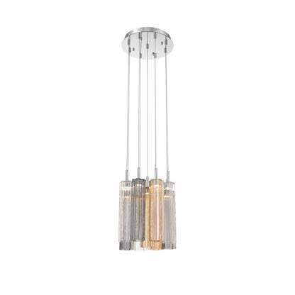 Crystorama Addis 12in 9-Light Pendant | Mid-Century Polished Chrome and Autumn Tronchi Glass | Entryway & Dining Room | 12 x 12 x 21 in | Model ADD-405-CH-AU