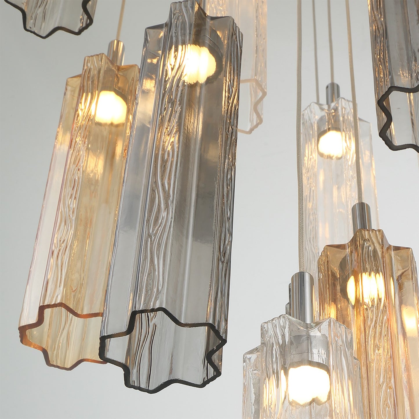 Crystorama Addis 12in 9-Light Pendant | Mid-Century Polished Chrome and Autumn Tronchi Glass | Entryway & Dining Room | 12 x 12 x 21 in | Model ADD-405-CH-AU