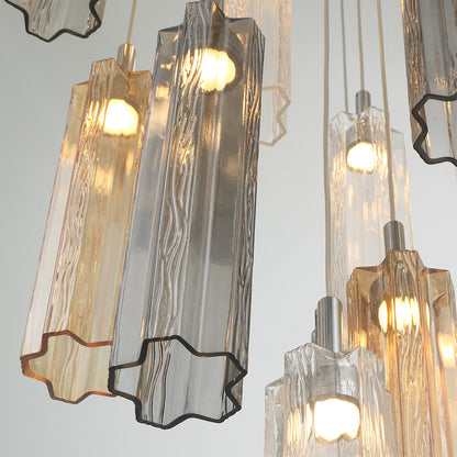 Crystorama Addis 12in 9-Light Pendant | Mid-Century Polished Chrome and Autumn Tronchi Glass | Entryway & Dining Room | 12 x 12 x 21 in | Model ADD-405-CH-AU