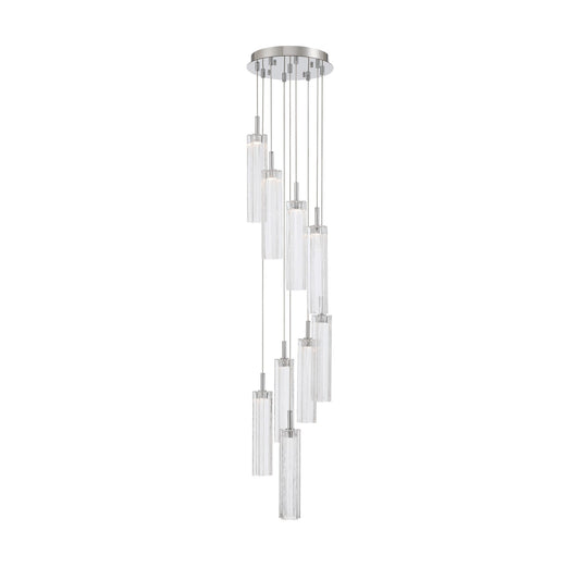 Crystorama Addis 12in 9-Light Pendant | Mid-Century Polished Chrome and Clear Tronchi Glass | Entryway & Dining Room | 12 x 12 x 21 in | Model ADD-405-CH-CL