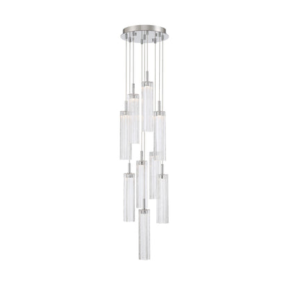 Crystorama Addis 12in 9-Light Pendant | Mid-Century Polished Chrome and Clear Tronchi Glass | Entryway & Dining Room | 12 x 12 x 21 in | Model ADD-405-CH-CL