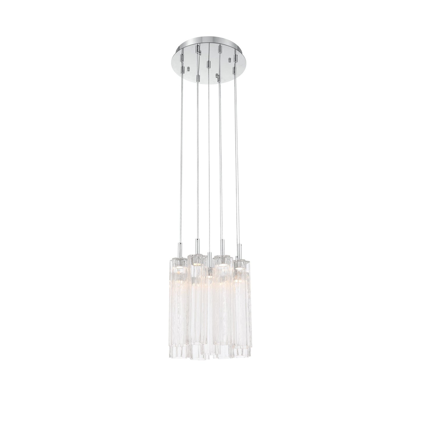 Crystorama Addis 12in 9-Light Pendant | Mid-Century Polished Chrome and Clear Tronchi Glass | Entryway & Dining Room | 12 x 12 x 21 in | Model ADD-405-CH-CL