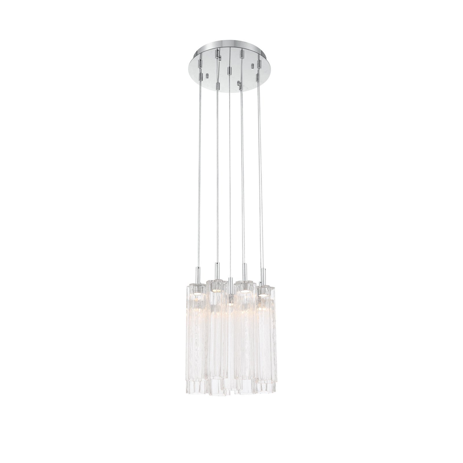 Crystorama Addis 12in 9-Light Pendant | Mid-Century Polished Chrome and Clear Tronchi Glass | Entryway & Dining Room | 12 x 12 x 21 in | Model ADD-405-CH-CL