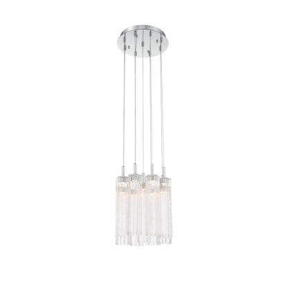 Crystorama Addis 12in 9-Light Pendant | Mid-Century Polished Chrome and Clear Tronchi Glass | Entryway & Dining Room | 12 x 12 x 21 in | Model ADD-405-CH-CL