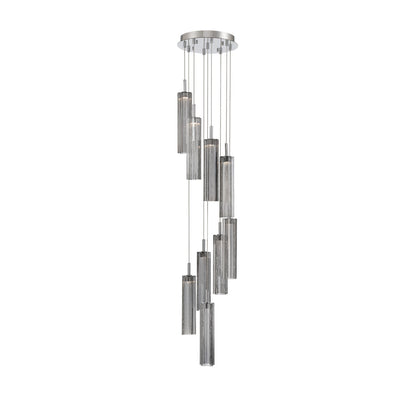 Crystorama Addis 12in 9-Light Pendant | Mid-Century Polished Chrome and Smoke Tronchi Glass | Entryway & Dining Room | 12 x 12 x 21 in | Model ADD-405-CH-SM