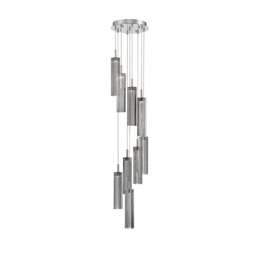 Crystorama Addis 12in 9-Light Pendant | Mid-Century Polished Chrome and Smoke Tronchi Glass | Entryway & Dining Room | 12 x 12 x 21 in | Model ADD-405-CH-SM