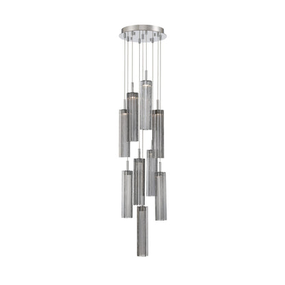 Crystorama Addis 12in 9-Light Pendant | Mid-Century Polished Chrome and Smoke Tronchi Glass | Entryway & Dining Room | 12 x 12 x 21 in | Model ADD-405-CH-SM