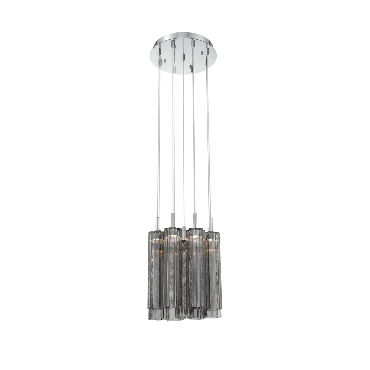 Crystorama Addis 12in 9-Light Pendant | Mid-Century Polished Chrome and Smoke Tronchi Glass | Entryway & Dining Room | 12 x 12 x 21 in | Model ADD-405-CH-SM