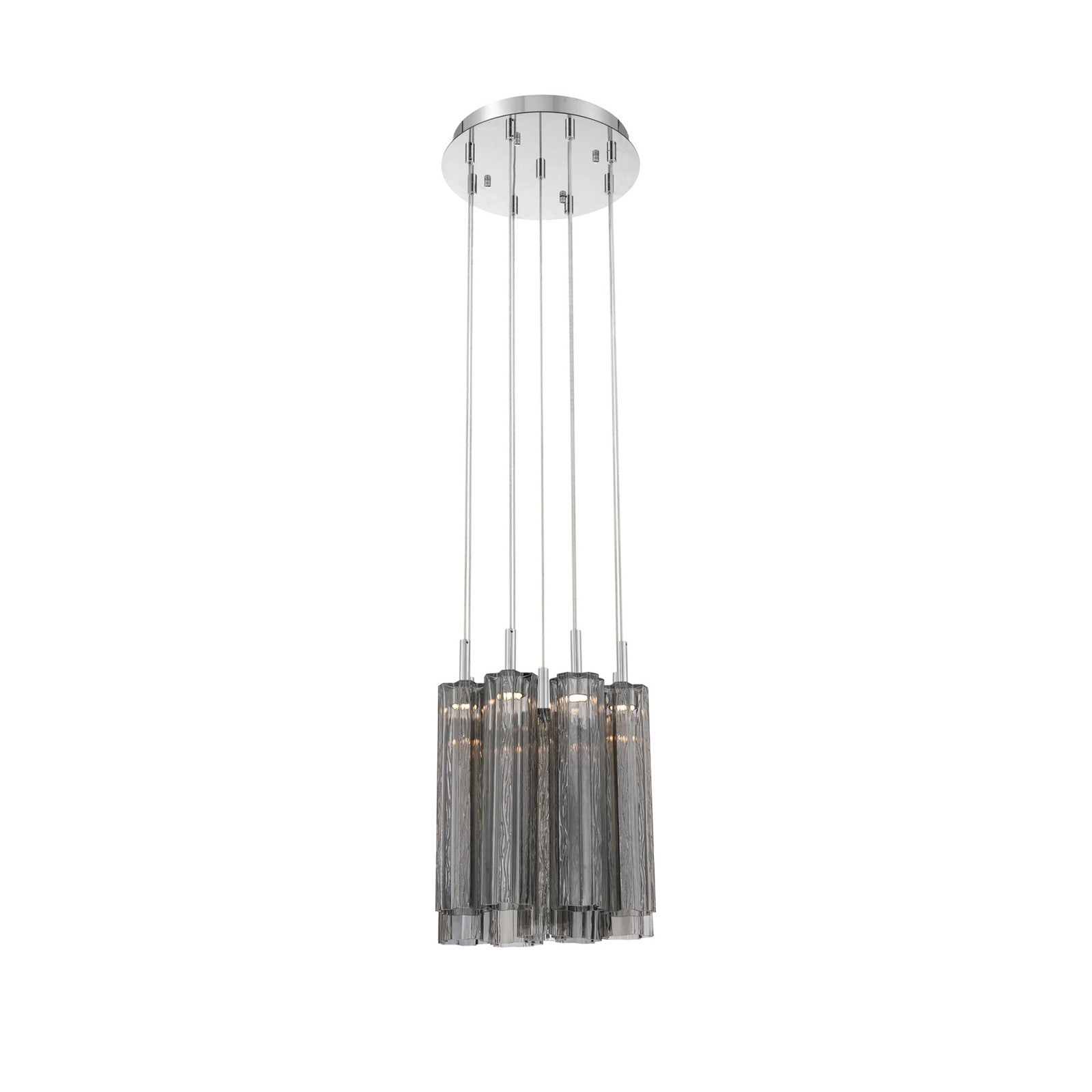 Crystorama Addis 12in 9-Light Pendant | Mid-Century Polished Chrome and Smoke Tronchi Glass | Entryway & Dining Room | 12 x 12 x 21 in | Model ADD-405-CH-SM