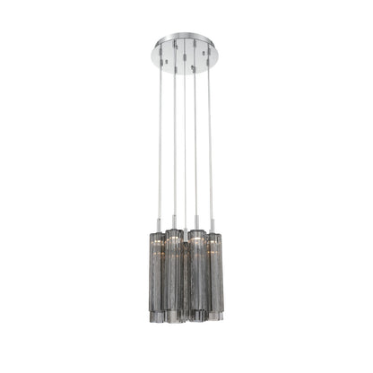 Crystorama Addis 12in 9-Light Pendant | Mid-Century Polished Chrome and Smoke Tronchi Glass | Entryway & Dining Room | 12 x 12 x 21 in | Model ADD-405-CH-SM