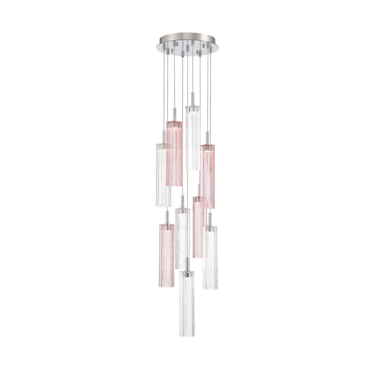 Crystorama Addis 12in 9-Light Pendant | Mid-Century Polished Chrome and Spring Tronchi Glass | Entryway & Dining Room | 12 x 12 x 21 in | Model ADD-405-CH-SP