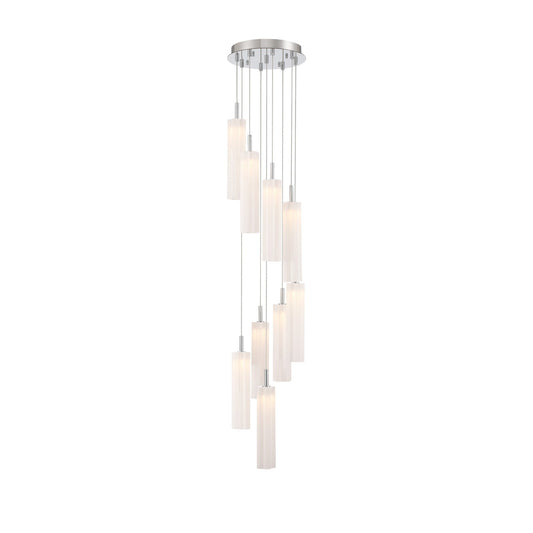 Crystorama Addis 12in 9-Light Pendant | Mid-Century Polished Chrome and White Tronchi Glass | Entryway & Dining Room | 12 x 12 x 21 in | Model ADD-405-CH-WH