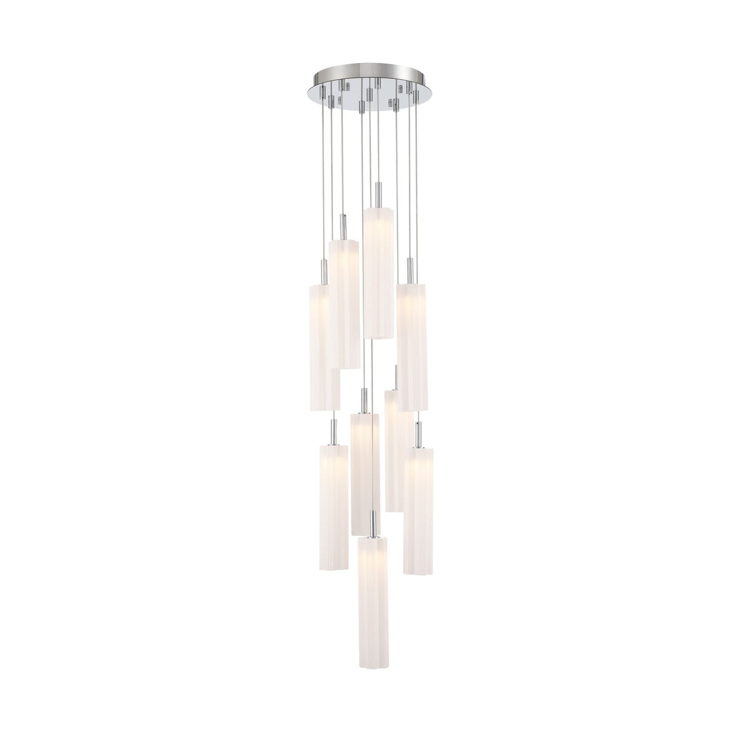 Crystorama Addis 12in 9-Light Pendant | Mid-Century Polished Chrome and White Tronchi Glass | Entryway & Dining Room | 12 x 12 x 21 in | Model ADD-405-CH-WH