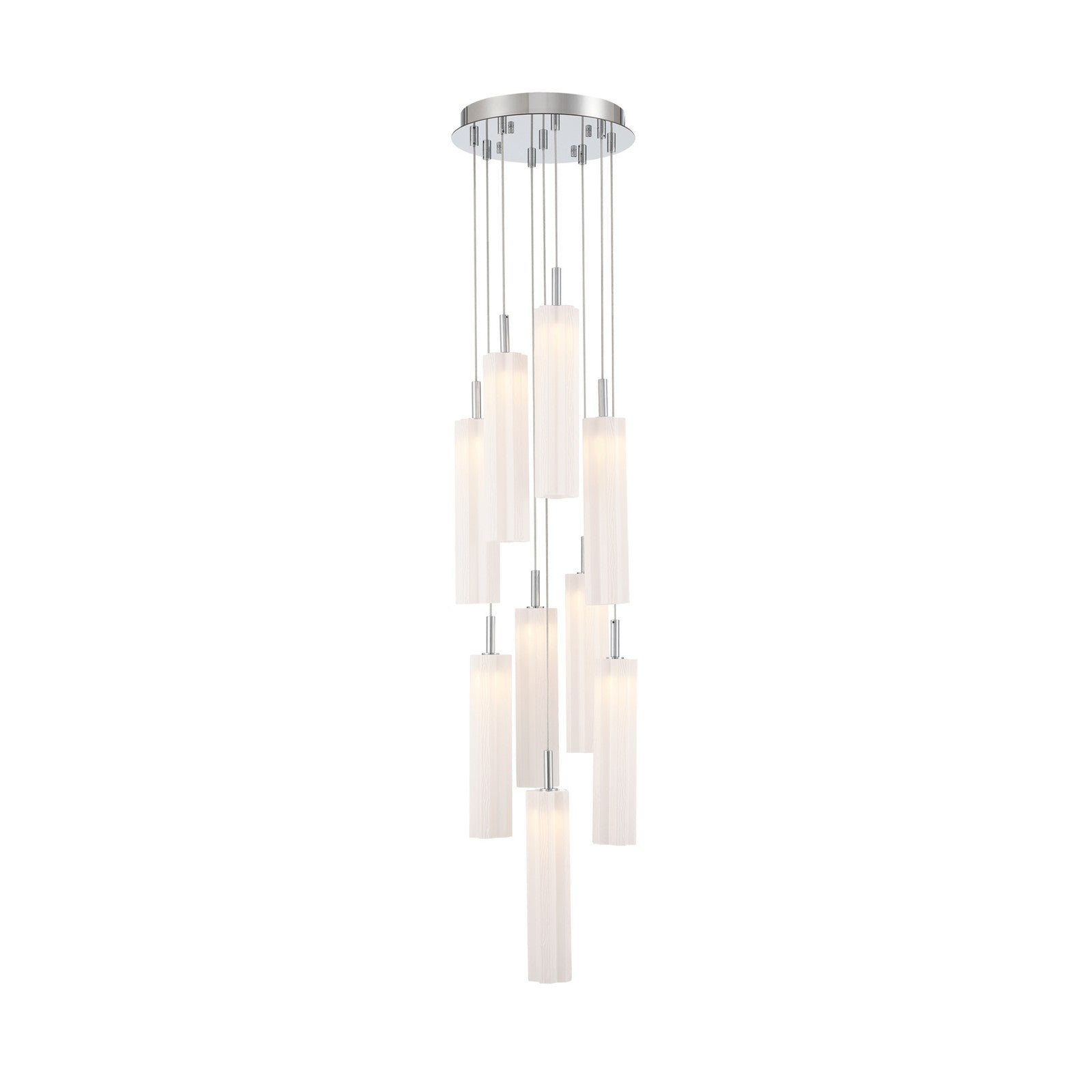Crystorama Addis 12in 9-Light Pendant | Mid-Century Polished Chrome and White Tronchi Glass | Entryway & Dining Room | 12 x 12 x 21 in | Model ADD-405-CH-WH