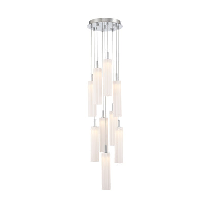 Crystorama Addis 12in 9-Light Pendant | Mid-Century Polished Chrome and White Tronchi Glass | Entryway & Dining Room | 12 x 12 x 21 in | Model ADD-405-CH-WH