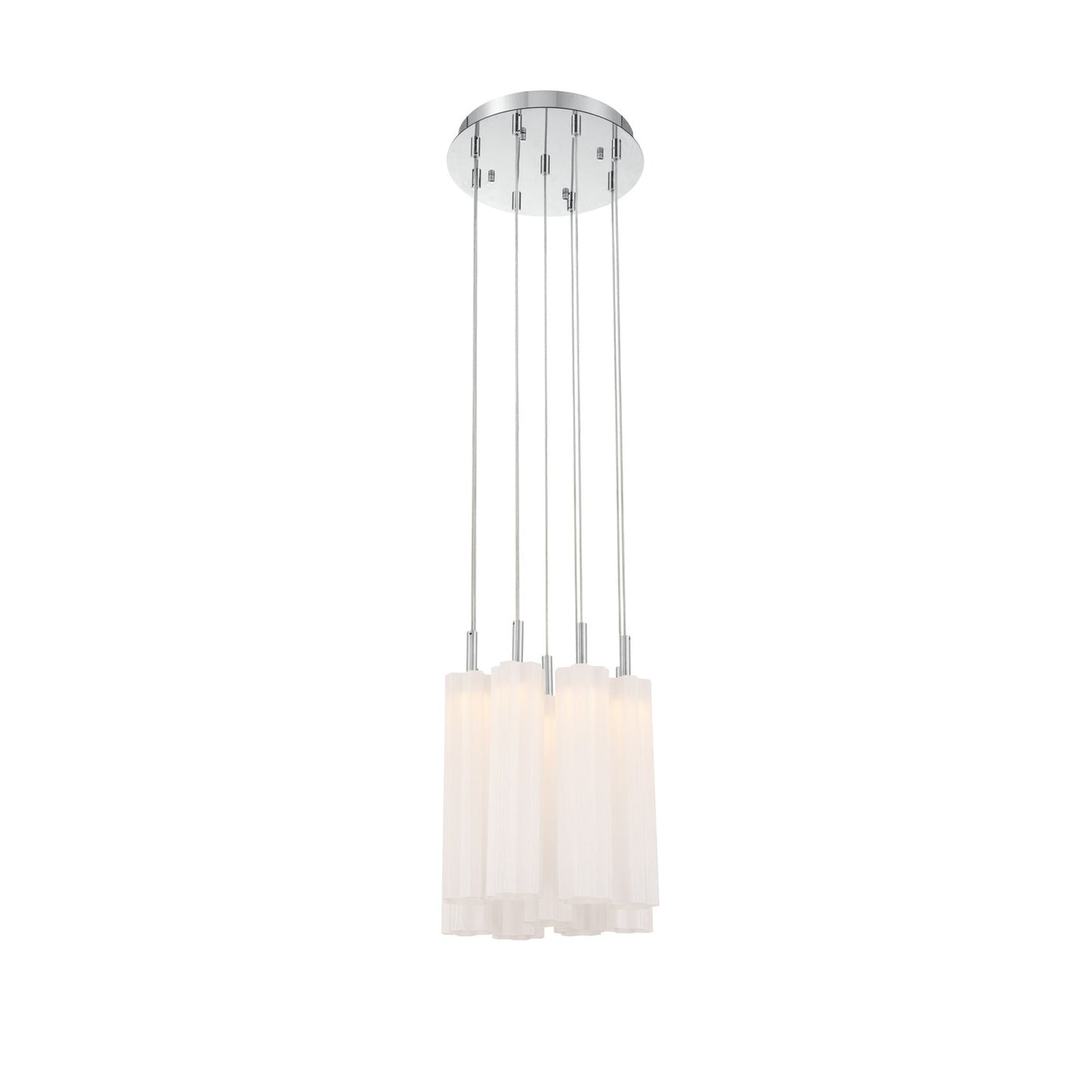 Crystorama Addis 12in 9-Light Pendant | Mid-Century Polished Chrome and White Tronchi Glass | Entryway & Dining Room | 12 x 12 x 21 in | Model ADD-405-CH-WH