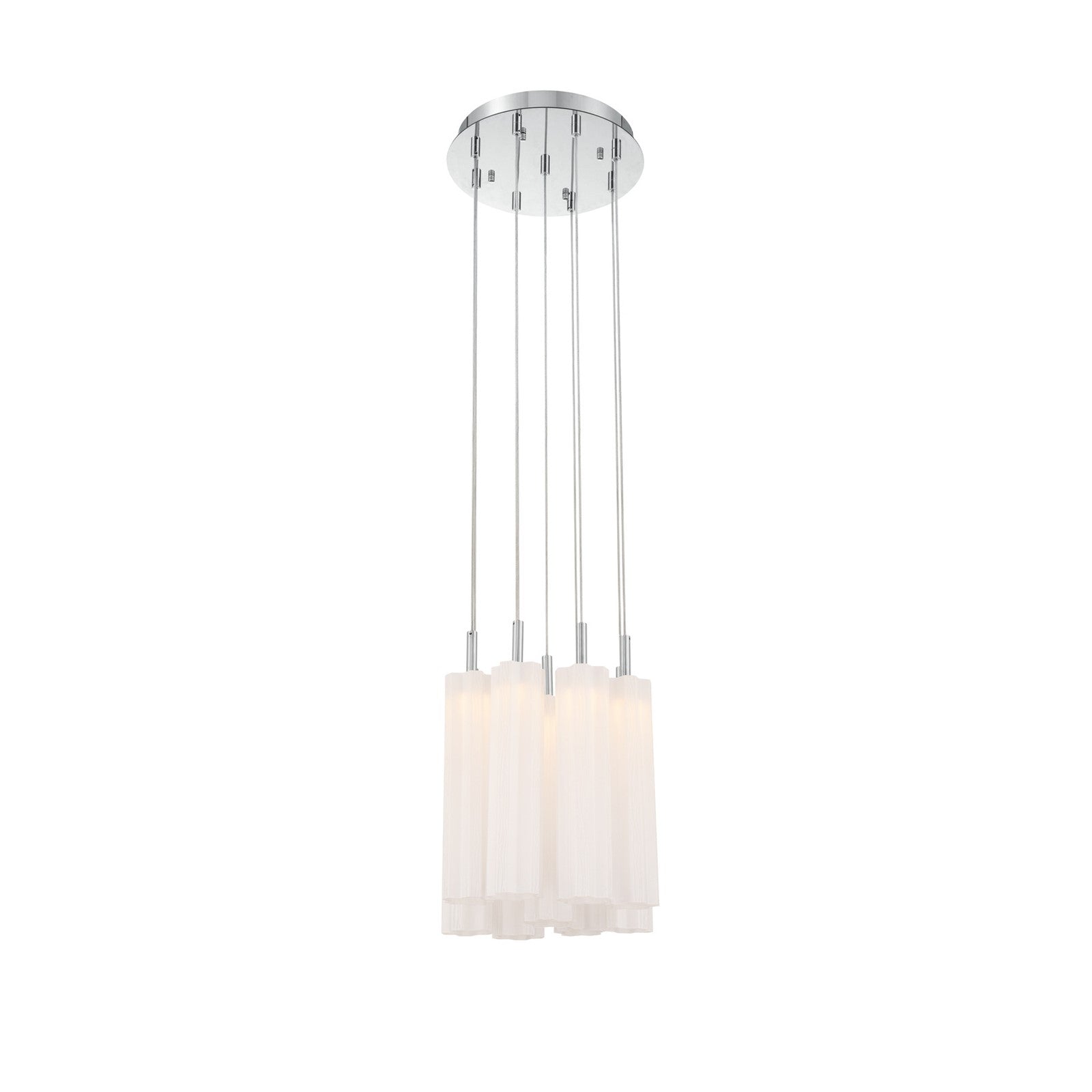 Crystorama Addis 12in 9-Light Pendant | Mid-Century Polished Chrome and White Tronchi Glass | Entryway & Dining Room | 12 x 12 x 21 in | Model ADD-405-CH-WH