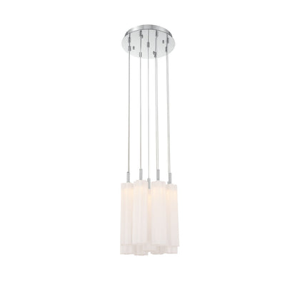 Crystorama Addis 12in 9-Light Pendant | Mid-Century Polished Chrome and White Tronchi Glass | Entryway & Dining Room | 12 x 12 x 21 in | Model ADD-405-CH-WH