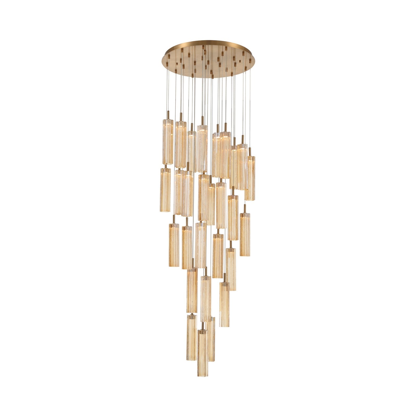 Crystorama Addis 26in 28-Light Pendant | Mid-Century Aged Brass and Amber Tronchi Glass | Entryway & Dining Room | 26 x 26 x 21 in | Model ADD-415-AG-AM