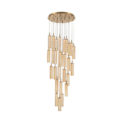 Crystorama Addis 26in 28-Light Pendant | Mid-Century Aged Brass and Amber Tronchi Glass | Entryway & Dining Room | 26 x 26 x 21 in | Model ADD-415-AG-AM