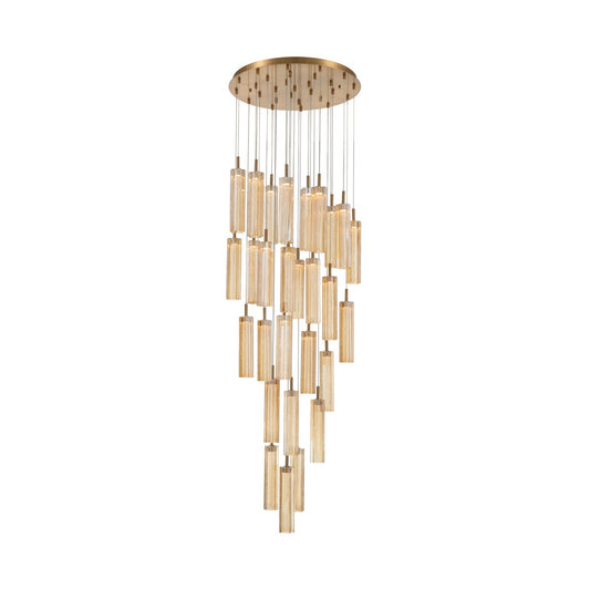 Crystorama Addis 26in 28-Light Pendant | Mid-Century Aged Brass and Amber Tronchi Glass | Entryway & Dining Room | 26 x 26 x 21 in | Model ADD-415-AG-AM