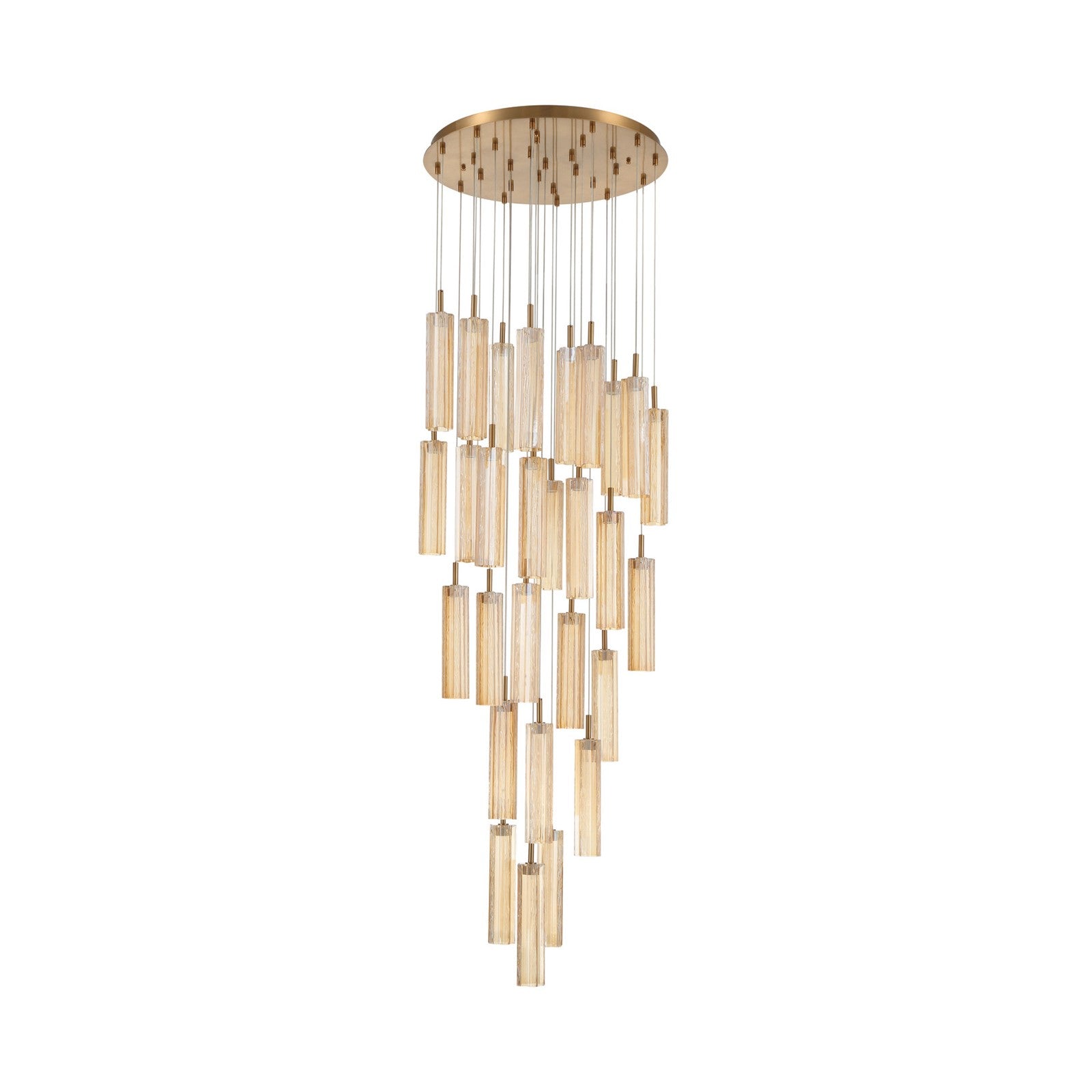 Crystorama Addis 26in 28-Light Pendant | Mid-Century Aged Brass and Amber Tronchi Glass | Entryway & Dining Room | 26 x 26 x 21 in | Model ADD-415-AG-AM